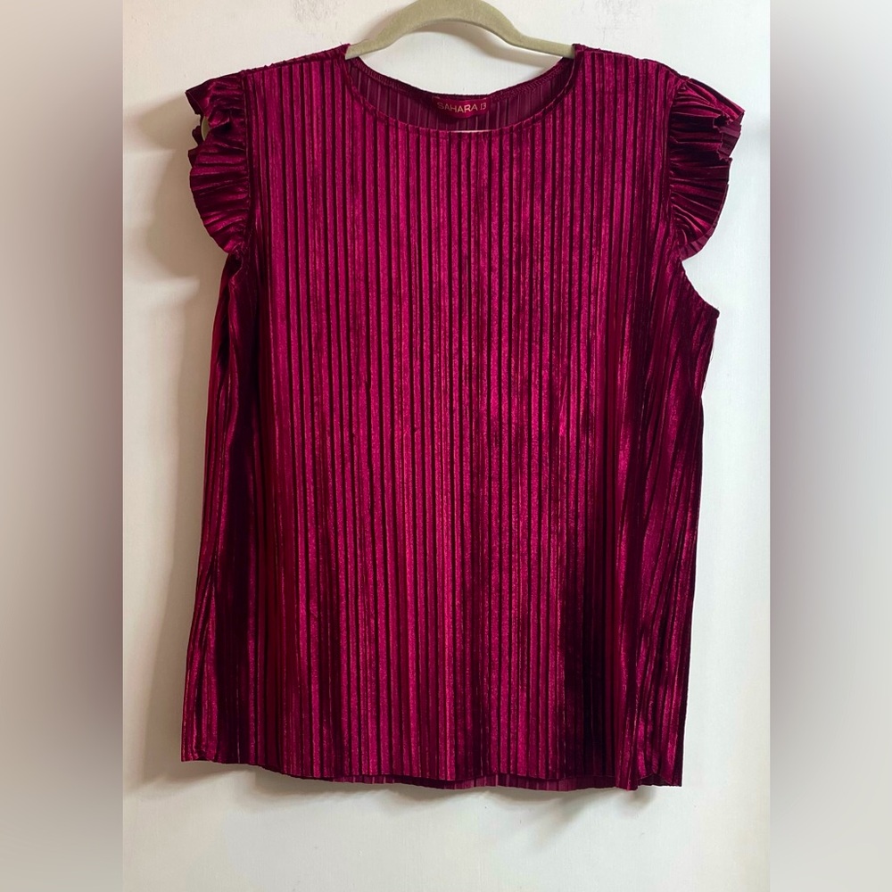 Burgundy blouse size 13 by Sahara stretchy.
